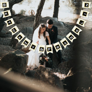 Personalise Black Gold and White Polka Dot Wedding Bunting