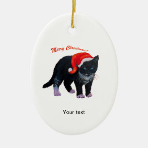 Personalise Black Kitten Merry Christmas Ceramic Tree Decoration