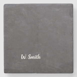 Personalise Black Table with White Chalk Name Stone Coaster