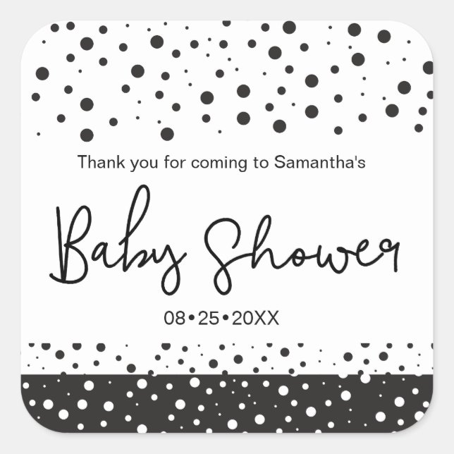 Personalise, Black, White, Baby Shower, Thank you Square Sticker (Front)