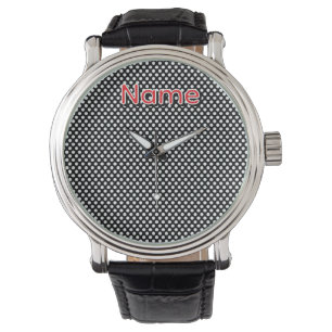 Personalise Black White Dots Geo Mens Watch