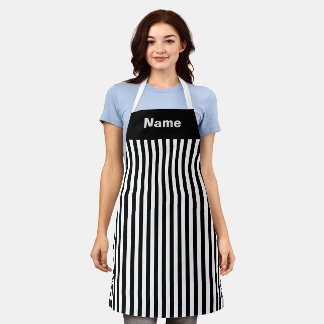 Personalise Black White Stripes Chef  Apron (Worn)