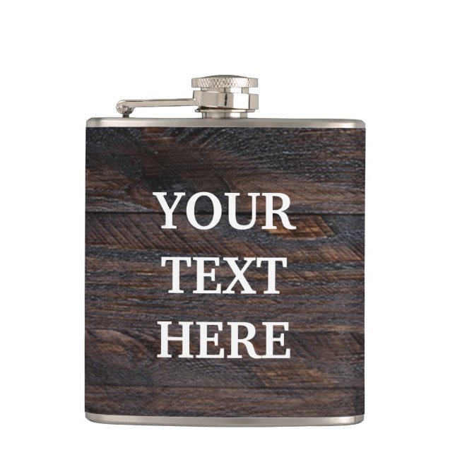Personalise Black Wood Hip Flask (Front)