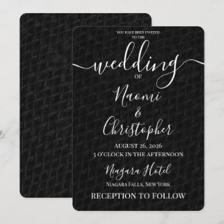 Personalise: Black Woven Grunge Texture Wedding Invitation