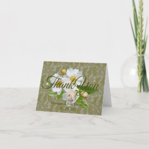Personalise Blank White Roses Foliage Wedding Thank You Card