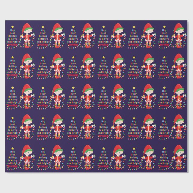 Personalise Blonde Boy Elf Wrapping Paper (Flat)