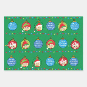 Personalise Blonde Girl Elf Wrapping Paper Sheet