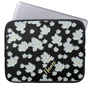 Personalise Blossoms On Black Laptop Sleeve