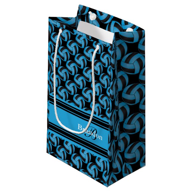 Personalise Blue and Black Volleyballs Small Gift Bag (Front Angled)