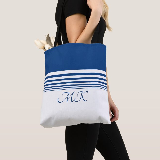 Personalise Blue and White Tote Bag (Close Up)