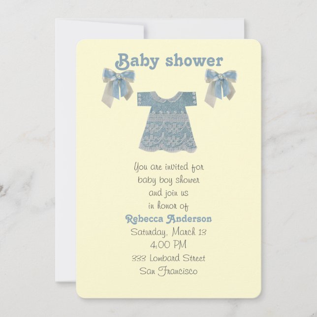 Personalise, Blue baby boy dress Invitation (Front)