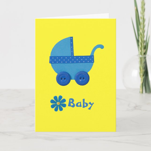 Personalise Blue Baby carriage baby boy shower Card (Front)