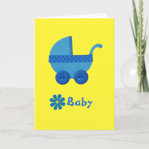 Personalise Blue Baby carriage baby boy shower Card