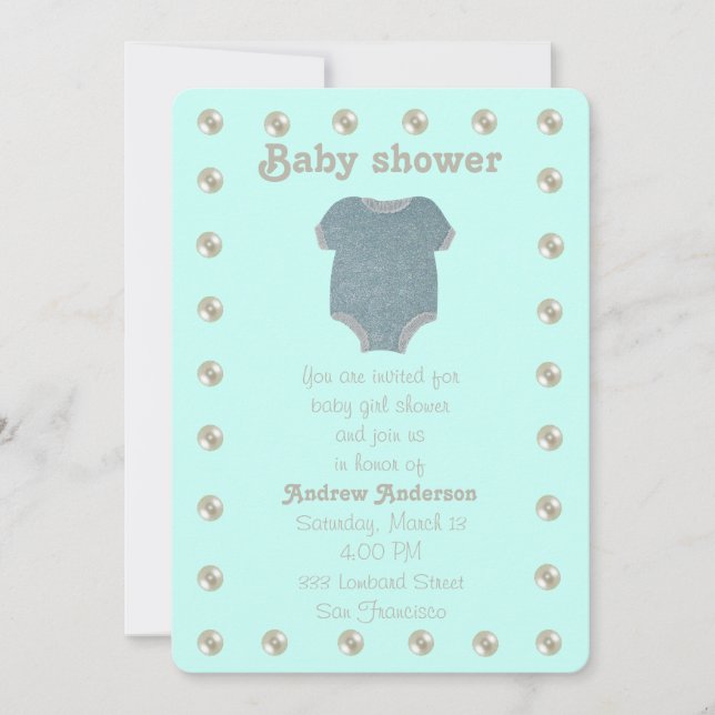 Personalise, blue baby shower invitation (Front)