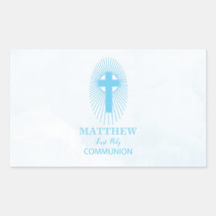 Personalise, Blue Boy First Holy Communion Cross Rectangular Sticker