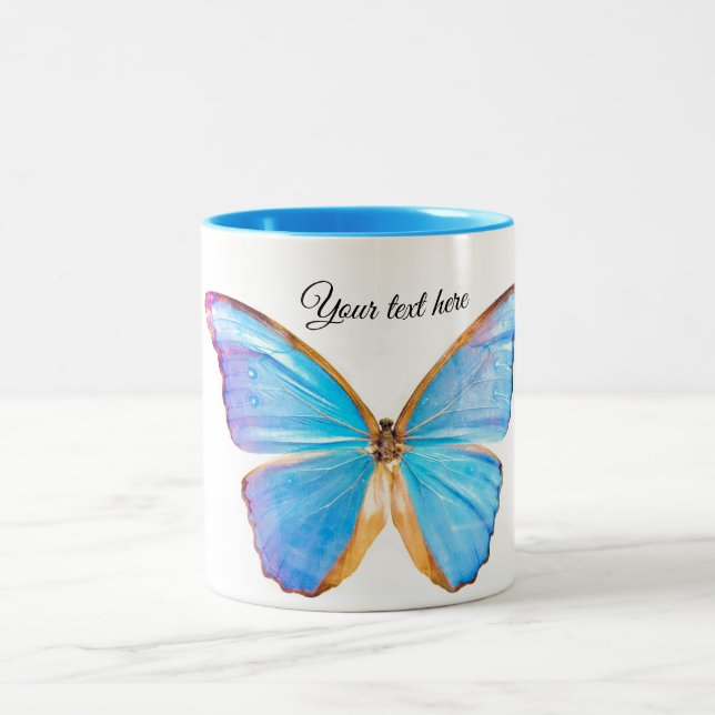 Personalise BLUE BUTTERFLY Two-Tone Coffee Mug (Center)