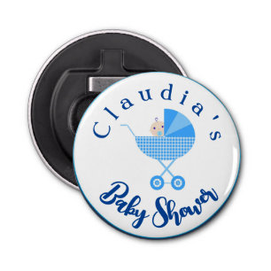 Personalise Blue Carriage Baby Shower Favour    Bottle Opener