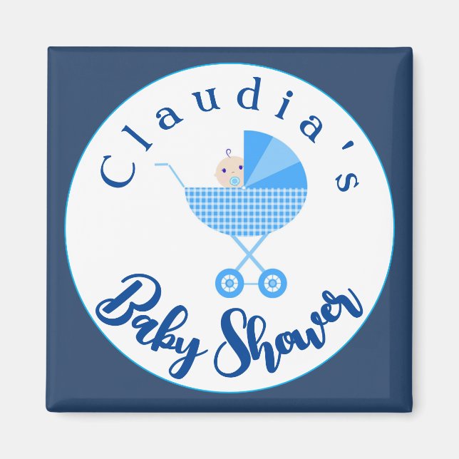 Personalise Blue Carriage Baby Shower Favour    Magnet (Front)