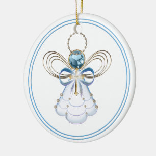 Personalise:  Blue Christmas Angel of Faith  Round Ceramic Tree Decoration