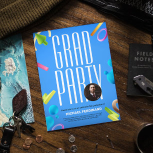 Personalise blue fancy graduation party invitation