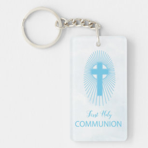 Personalise, Blue First Holy Communion Cross Host Key Ring