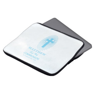 Personalise, Blue First Holy Communion Cross Host Laptop Sleeve