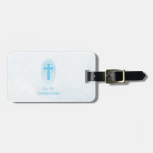 Personalise, Blue First Holy Communion Cross Host Luggage Tag