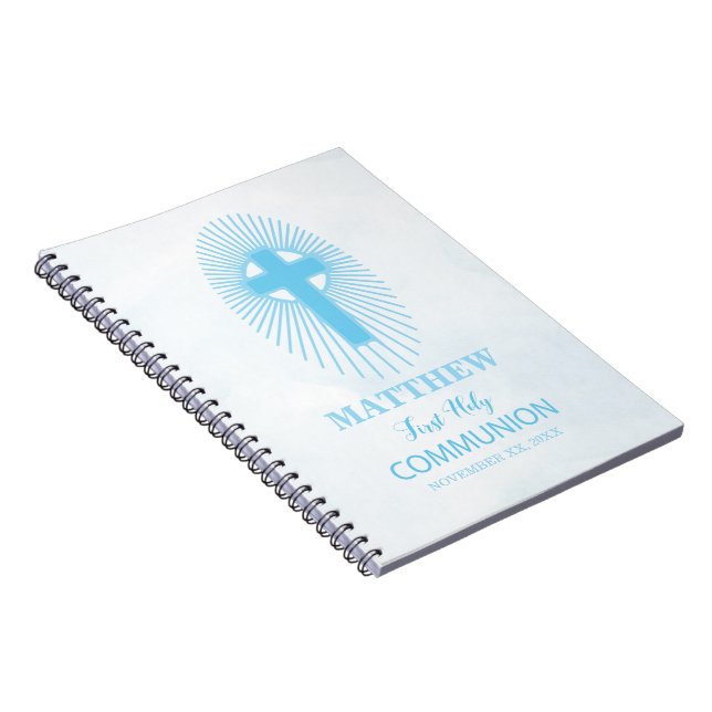 Personalise, Blue First Holy Communion Cross Host Notebook (Right Side)