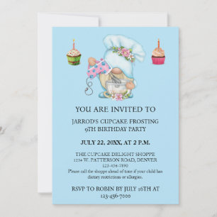 Personalise Blue Flower Gnome Chef Cupcake Card