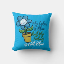 Personalise Blue Flower in a pot Throw Pillow