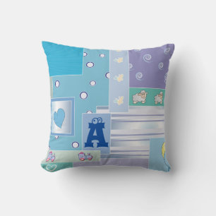 Personalise Blue Green Sheep Train Bubbles Stripe  Cushion