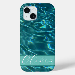 Personalise blue ocean waves iPhone 15 case