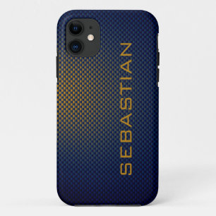 Personalise Blue Ochre carbon fibre patterned iPhone 11 Case
