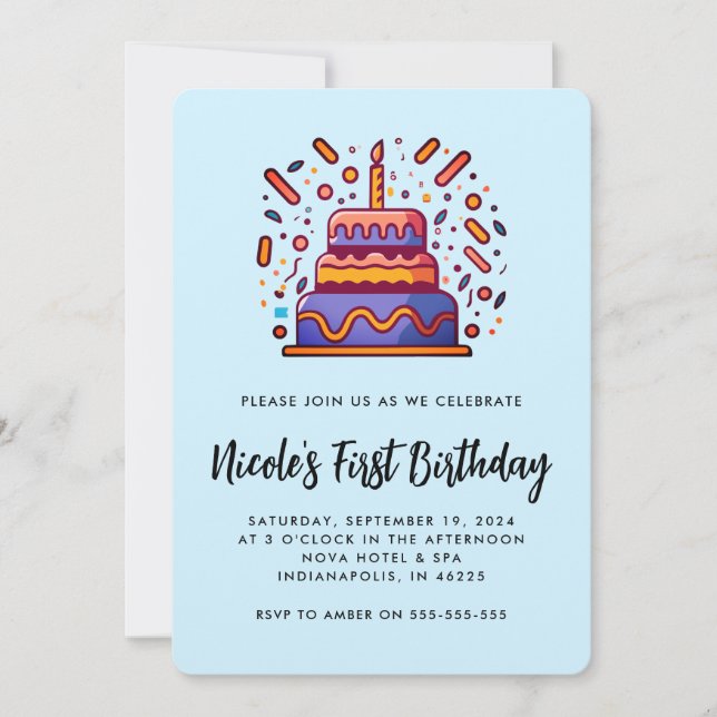 Personalise Blue Orange 1st Birthday Invitation (Front)