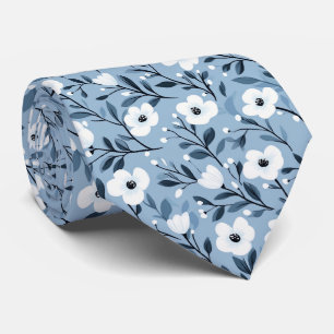 Personalise Blue White Bold Botanical Floral Tie