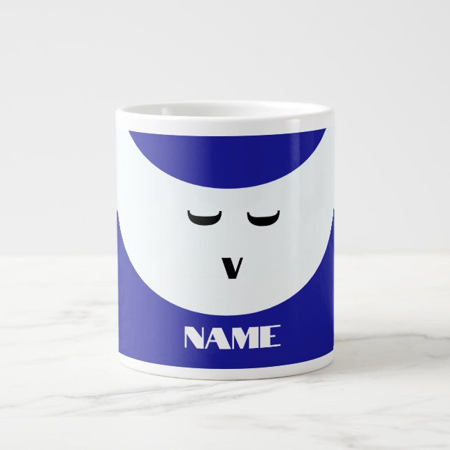 Personalise Blue White Face Large Coffee Mug (Front)