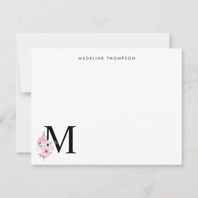 Personalise Blush Pink Floral Letter Name Monogram Card (Front)