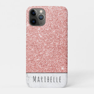 Personalise Blushed Rose Gold Faux Glitter Marble iPhone 11 Pro Case