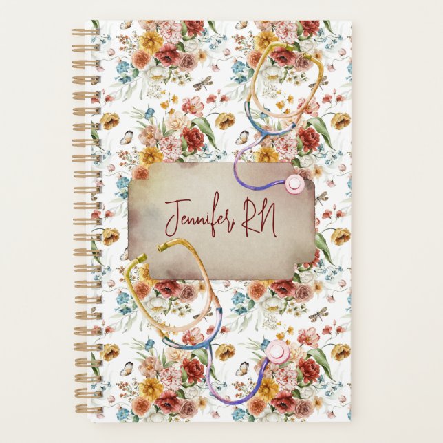 Personalise Boho Floral Nurse Graduation Gift  Planner (Front)