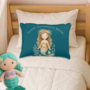  Personalise Boho Girl Mermaid Dark Teal Round  Decorative Cushion
