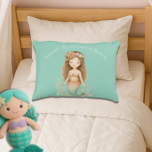 Personalise Boho Girl Mermaid light Blue Round   Decorative Cushion