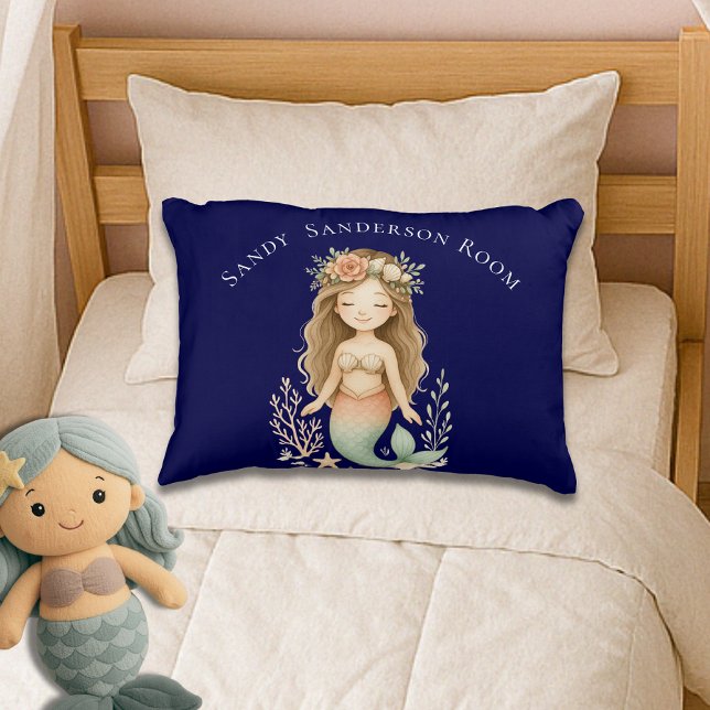  Personalise Boho Girl Mermaid Navy Blue Round  Decorative Cushion (Creator Uploaded)