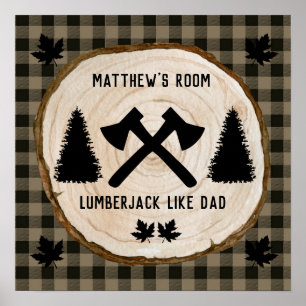 Personalise Boy Buffalo Plaid Lumberjack Like Dad Poster