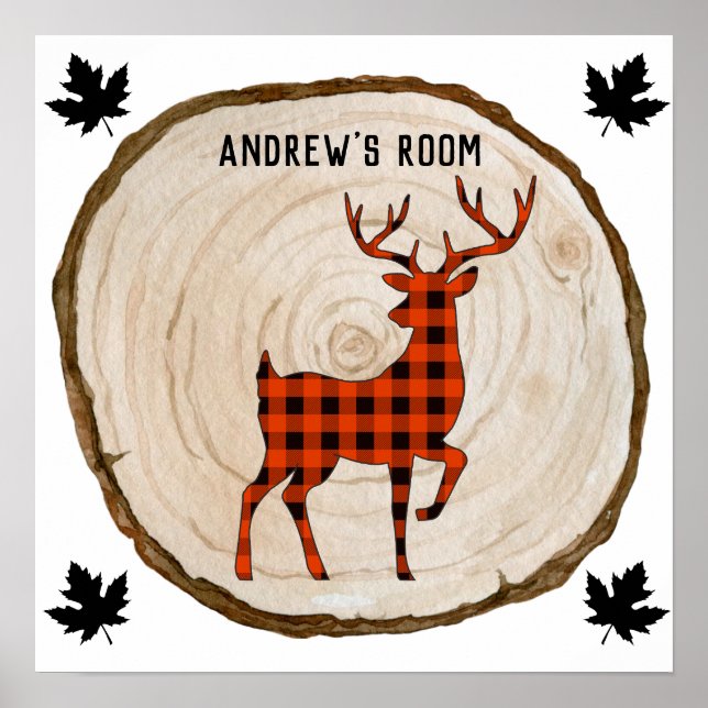 Personalise Boy Buffalo Plaid Wood Slice Rustic Poster (Front)