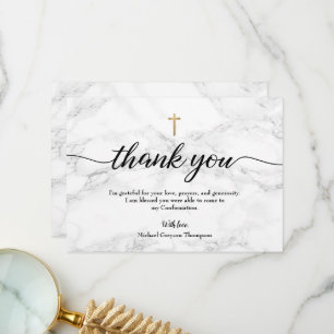 Personalise boy Confirmation Marble Gold cross Thank You Card