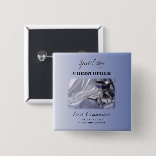 Personalise, Boy, First Communion Blue 15 Cm Square Badge