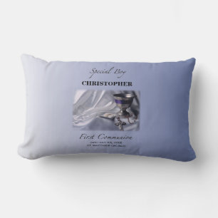 Personalise, Boy, First Communion Blue Lumbar Cushion