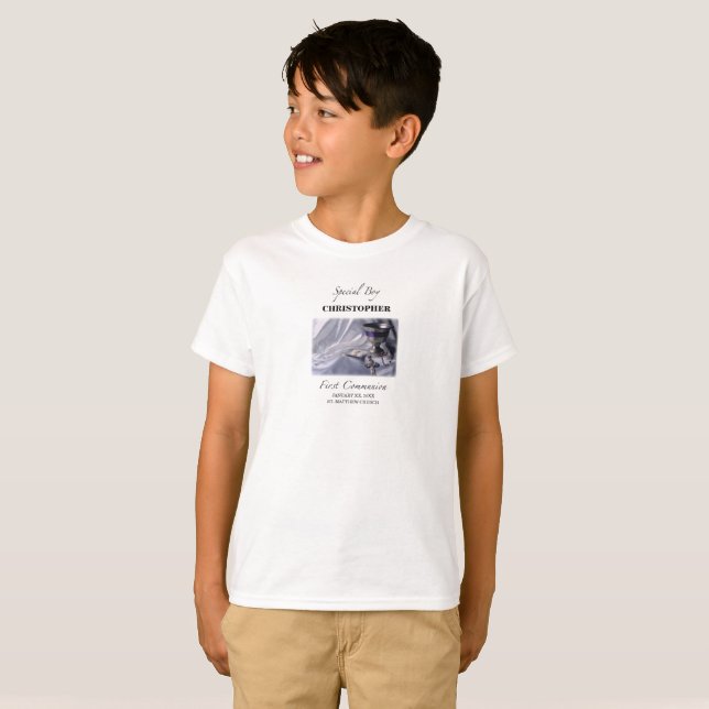 Personalise, Boy, First Communion Blue T-Shirt (Front Full)