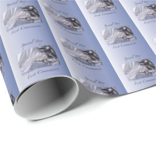 Personalise, Boy, First Communion Blue Wrapping Paper