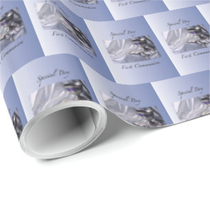 Personalise, Boy, First Communion Blue Wrapping Paper